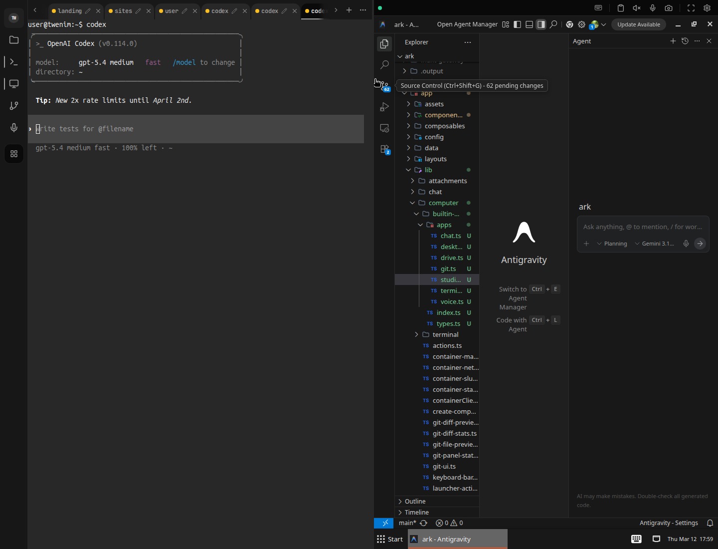 Keep terminal and desktop side by side.