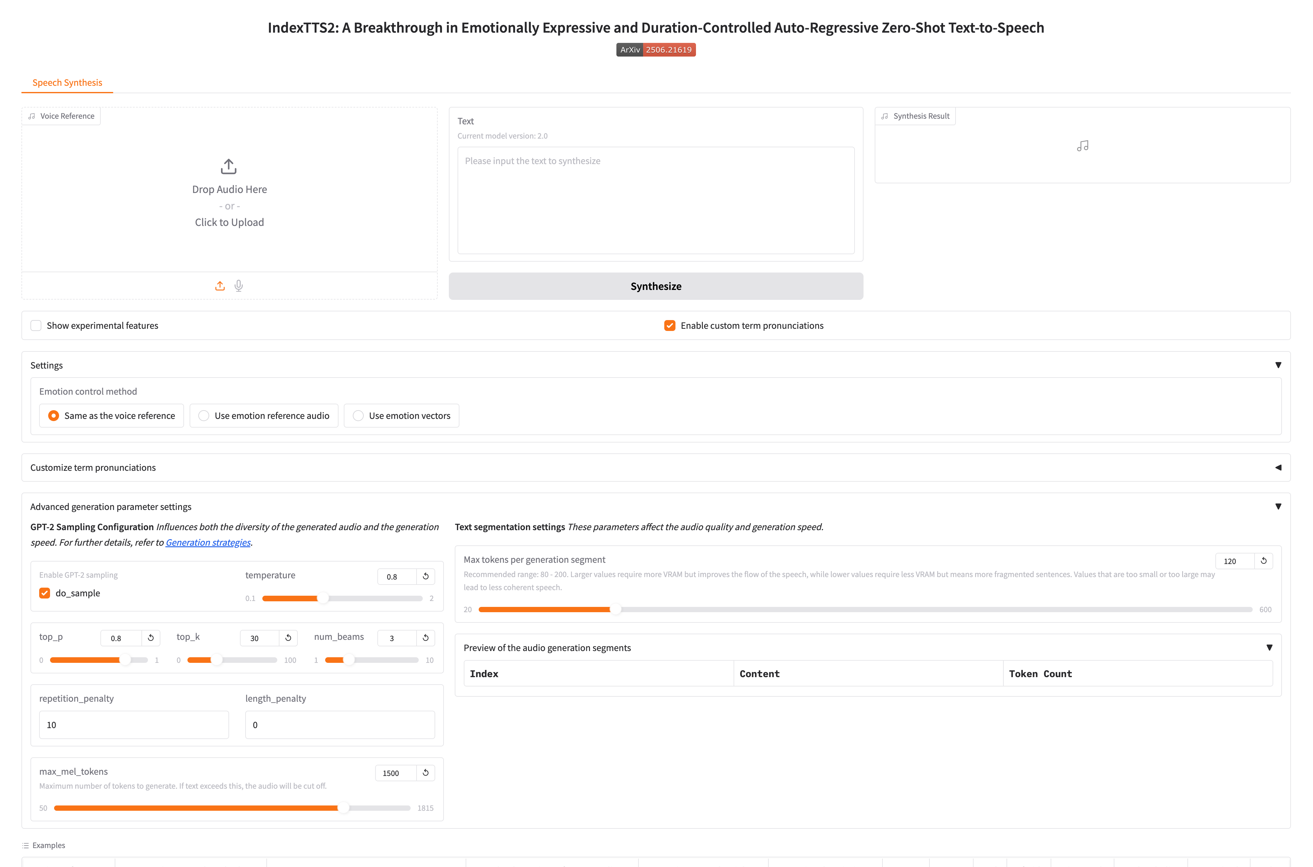 Index-TTS(Nvidia GPU) screenshot