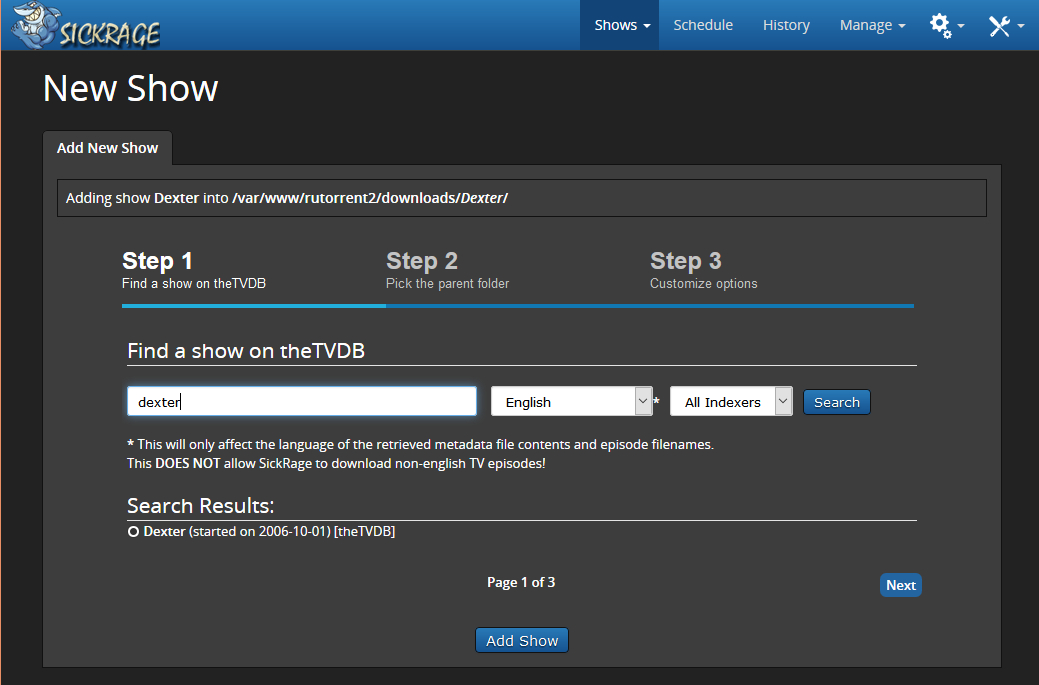 Sickchill screenshot