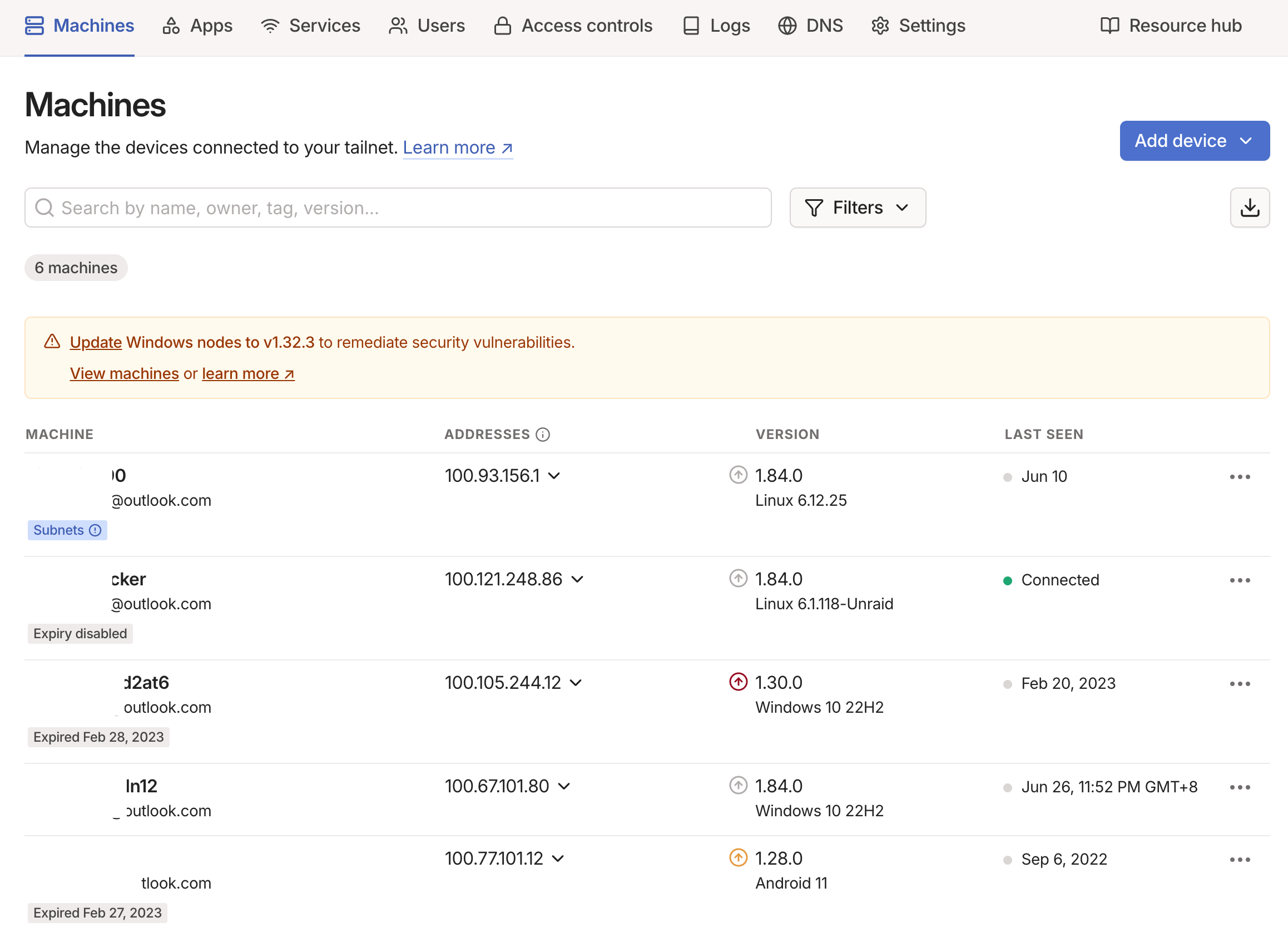 Tailscale screenshot